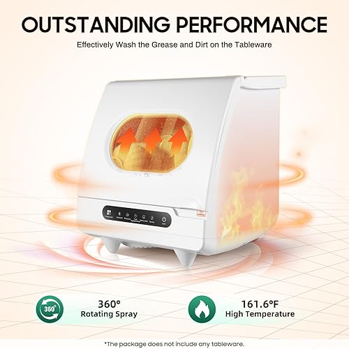 Miniatura 5 de Mini lavavajillas portátil de 1200 W, lavavajillas automático de 110 V con 5 programas de lavado y pantalla, lavavajillas compacto independiente