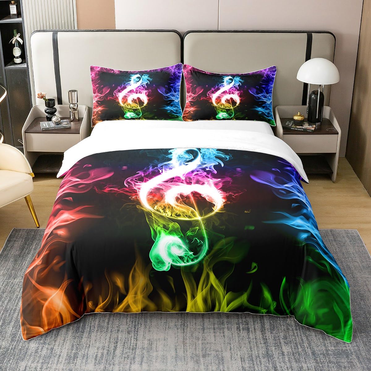 Homemissing Parure de lit Enfants thème Coton Rock Musique Arc - en - Ciel Musique Motif 100% Coton Housse de Couette 140x200cm Popstar Party Literie décoration de Chambre
