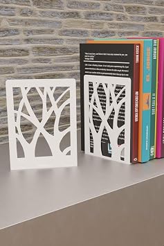 Risingmaber Ağaç Desenli Beyaz Metal Kitap Tutucu, Metal Kitap Desteği, (İkili Set) MK8B