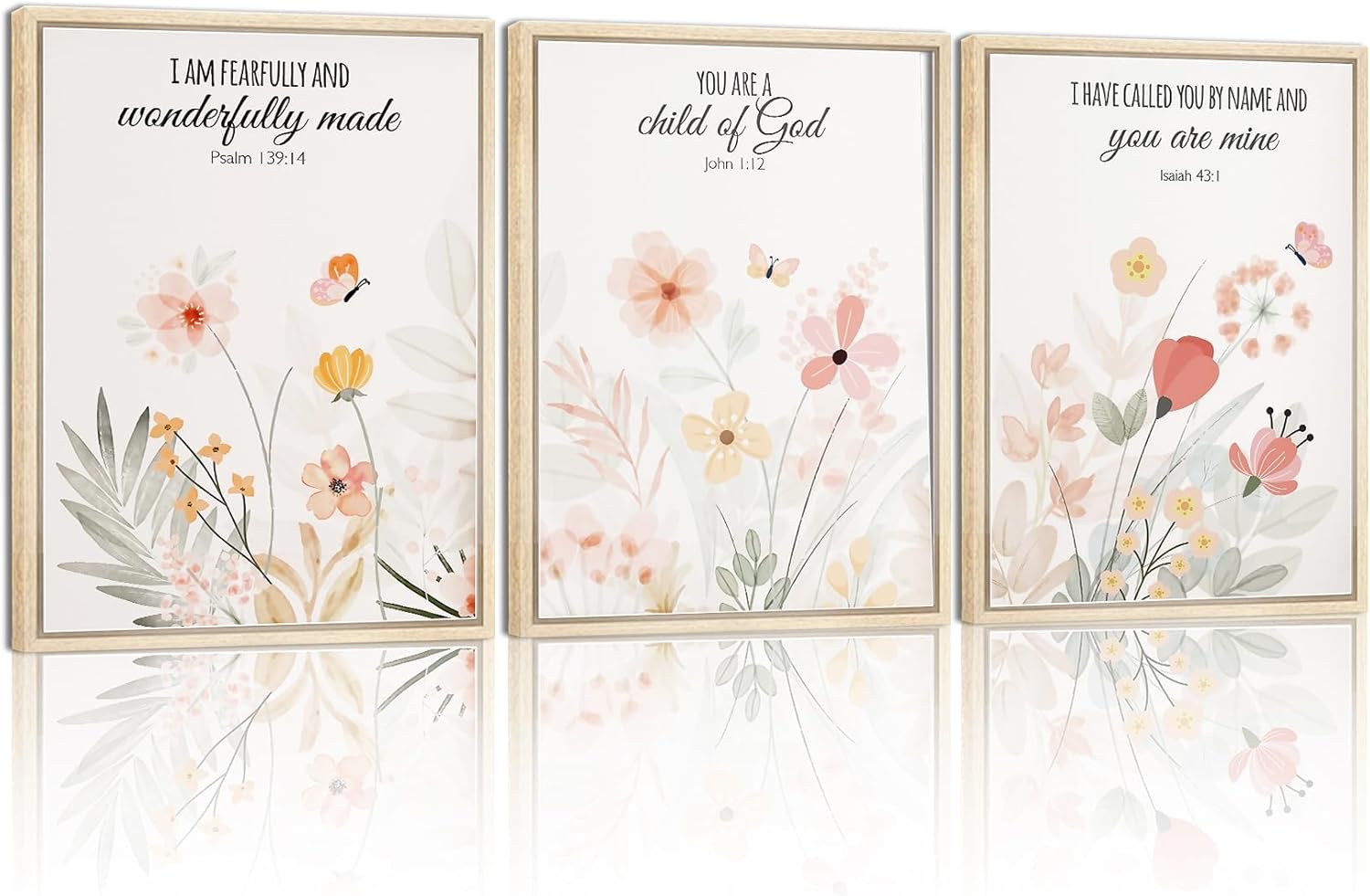 3pcs Framed Floral Wall Art Pieces, Christian Art, Bohemian Wall Decorations, Inspirational Bible Verse Canvas Paintings, Wildflower Patterns, For A Girl'S Room And Living Room, 12x16 Inch