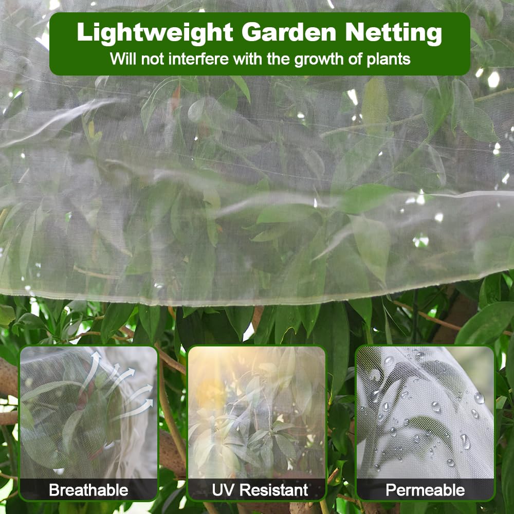 Red de jardín, 10 x 30 pies, cubierta para plantas, malla ultrafina, protección contra plagas, mosquitera para pájaros, plantas, para verduras, frutas, flores, cultivos, jardín