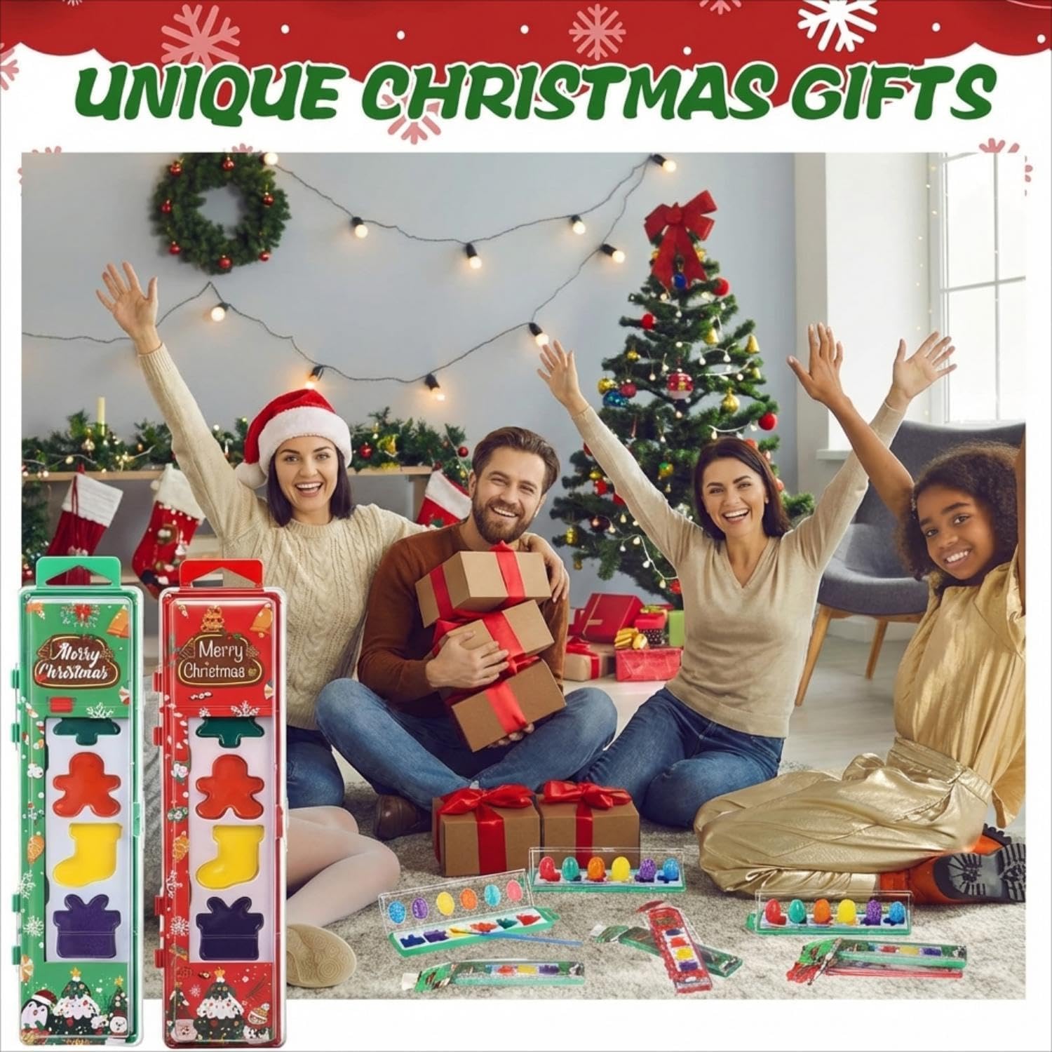 Watersay 24 Pack Merry Christmas Watercolor Paint Set Bulk 6 Colors Washable Christmas Water Color Paint with Paintbrush Gift Card for Xmas for adults Holiday Exchange Gifts Party Favors Prizes