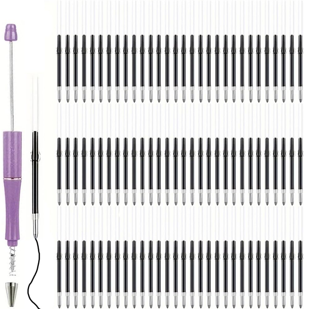 100pcs Beadable Pens Refills for Plastic Bead Ballpoint Pen，Beadable Pens Bulk Refills，Bead Pens Refills (Black)