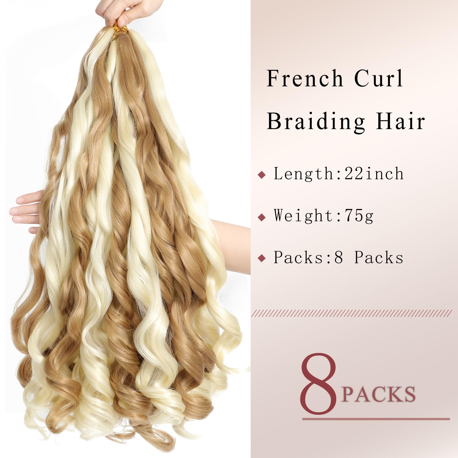 ZIYANGBABA French Curl Braiding Hair 22 Inch 8 Packs Curly Braiding Hair Pre Stretched Crochet Braids Curl Braiding hair extensions for braiding (27P613 - Image 2