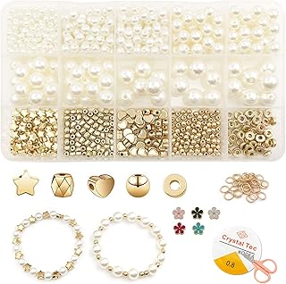 خرز لصنع الأساور، مجموعة صنع مجوهرات متينة يمكنك صنعها بنفسك مع خرز أساور وخرز بثقب كبير ودلايات خرز من ميكوس، 800 قطعة