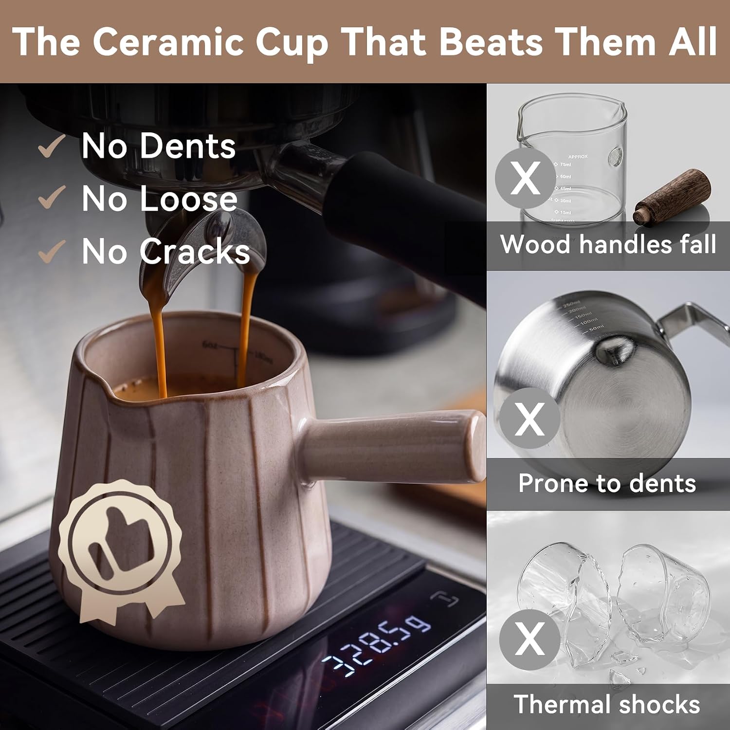 Ceramic Espresso Cup with Handle, Striped Design, 6oz/180ml Capacity,Expresso Measuring Shots Cups with Spout,Espresso Accessories,Coffee Cup,Milk Measuring Cup(blackish green)