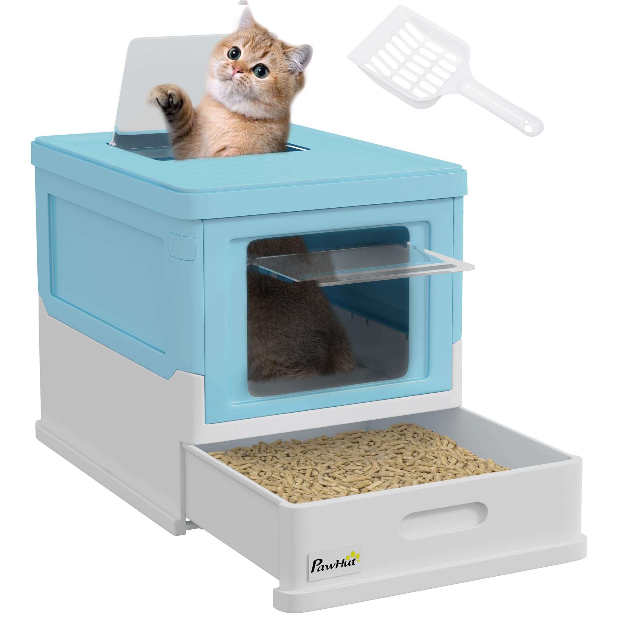 B&Q -  Hooded Cat Litter BoxPet Toilet W/ ScoopTrayLight Blue