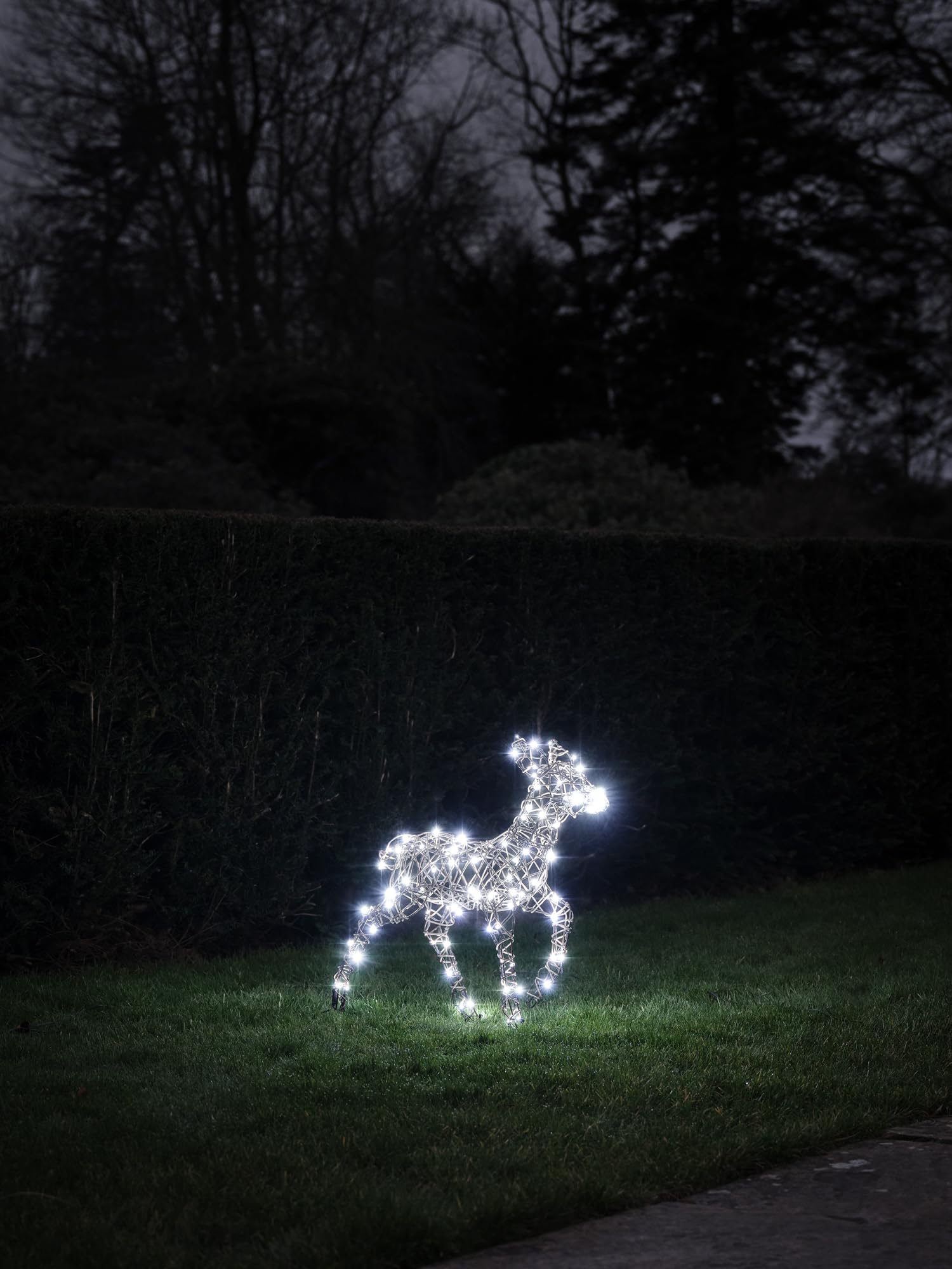 Lights4fun Studley-Rattan-Kitz mit 110 LEDs | Weihnachtsbeleuchtung | strombetrieben & Timer | wetterfest für Garten außen | Höhe 60 cm