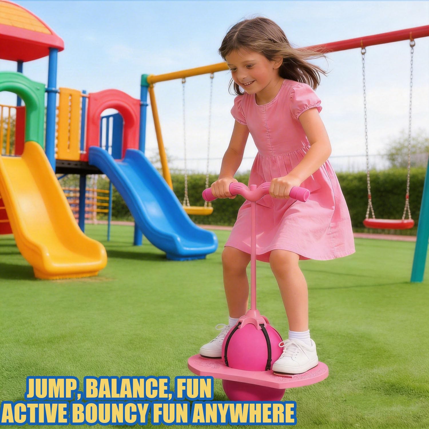 Pelota De Equilibrio Saltarín, Divertida Equilibrio Saltar Pelotas Juguete,, Pelota Saltarina con Mango, Base Antideslizante, Juguete Interior & Exterior, Deporte y Fitness para Niños y Adultos (Rosa)