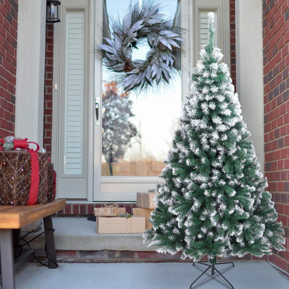Glarry Sapin de Noël Artificiel de 210 cm - 870 Pointes de Branches, Pin Naturel Enneigé, Matériel PVC, Socle en Métal, pour Décoration Noël (Blanc 30%)