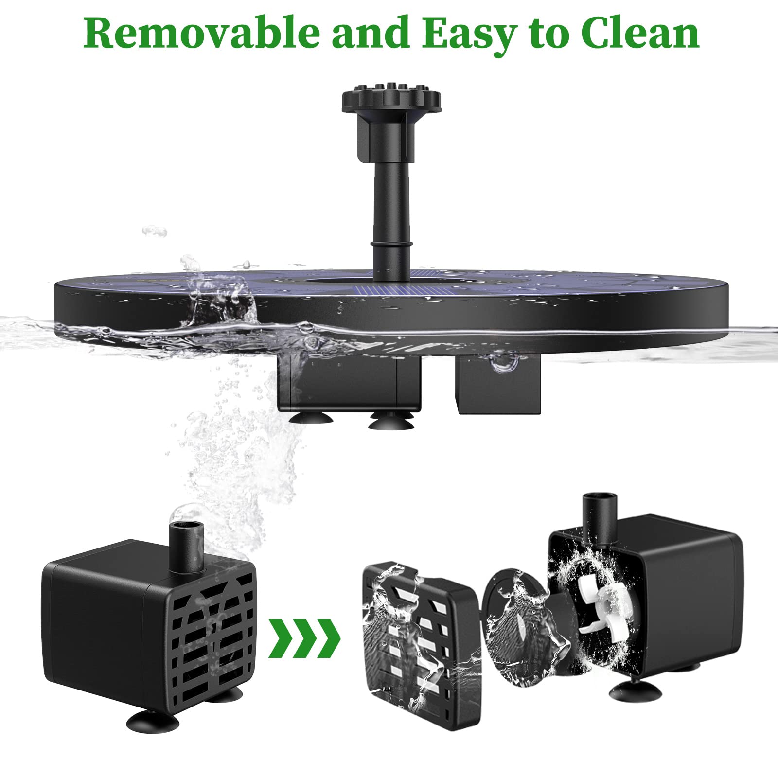 AMZtime 2.5W Fontana Pompa Solare da Giardino, con 6 Ugelli, Acqua Galleggiante per Bagno per Uccelli, Laghetto, Decorazione e Piscina