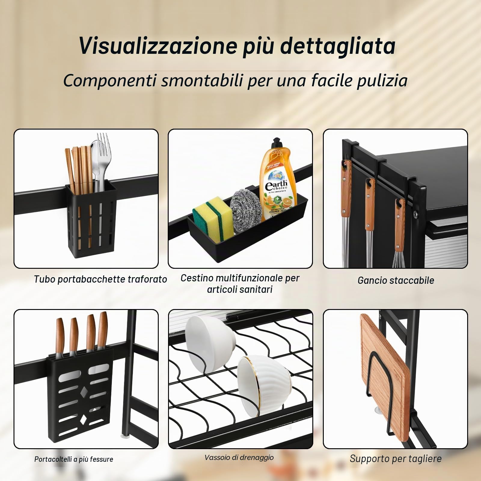 LANTUS Scolapiatti da Appoggio, Scolapiatti da Lavello, Estensibile Sopra il Lavello,Scola Piatti Lavandino con Porta Utensili,Regolabile da Cucina per Verdura Frutta Piatti,85 * 30 * 78 cm - nero