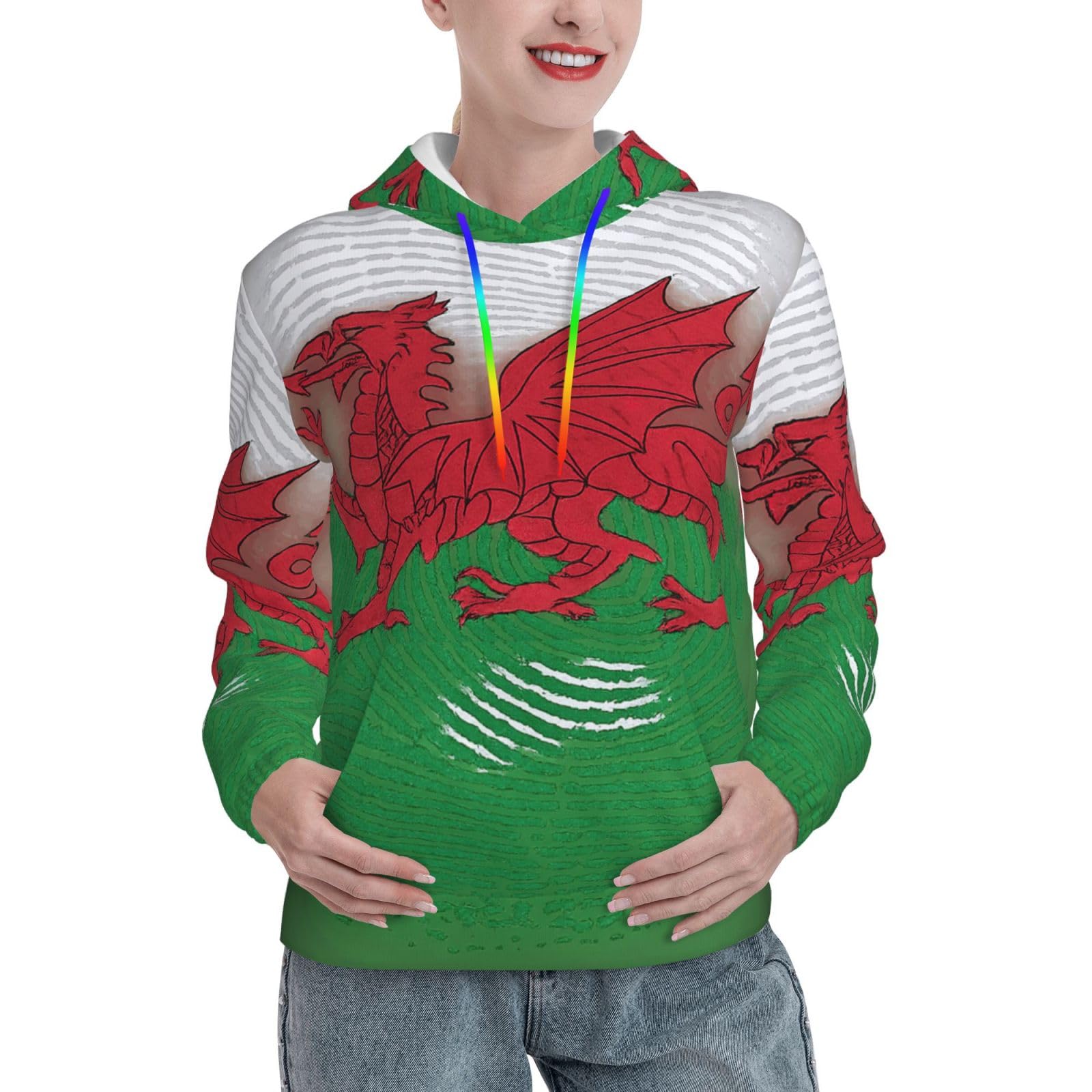 Yanyu Women's Black Welsh Dragon Print Hoodies Casual Pullover Sweatshirts For Travel Gym And Everyday Wear, Xxl