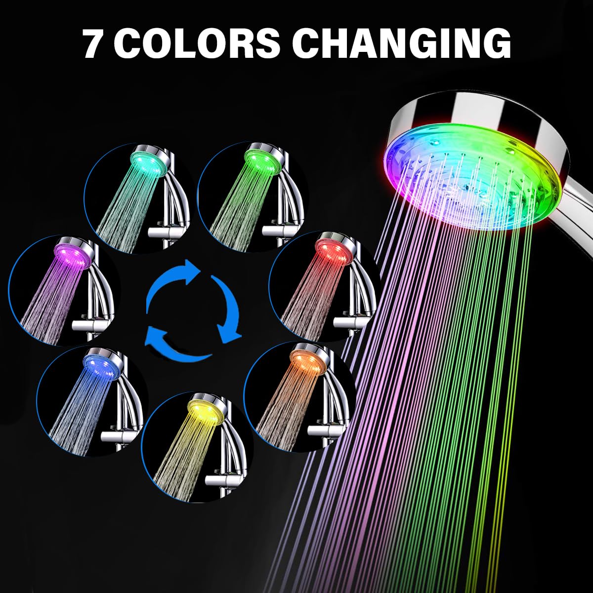 JINYOMFLY LED Shower Head, High Pressure Water Saving Shower Head 7 Colour LED Changing Portable Handheld Shower Head - Image 3