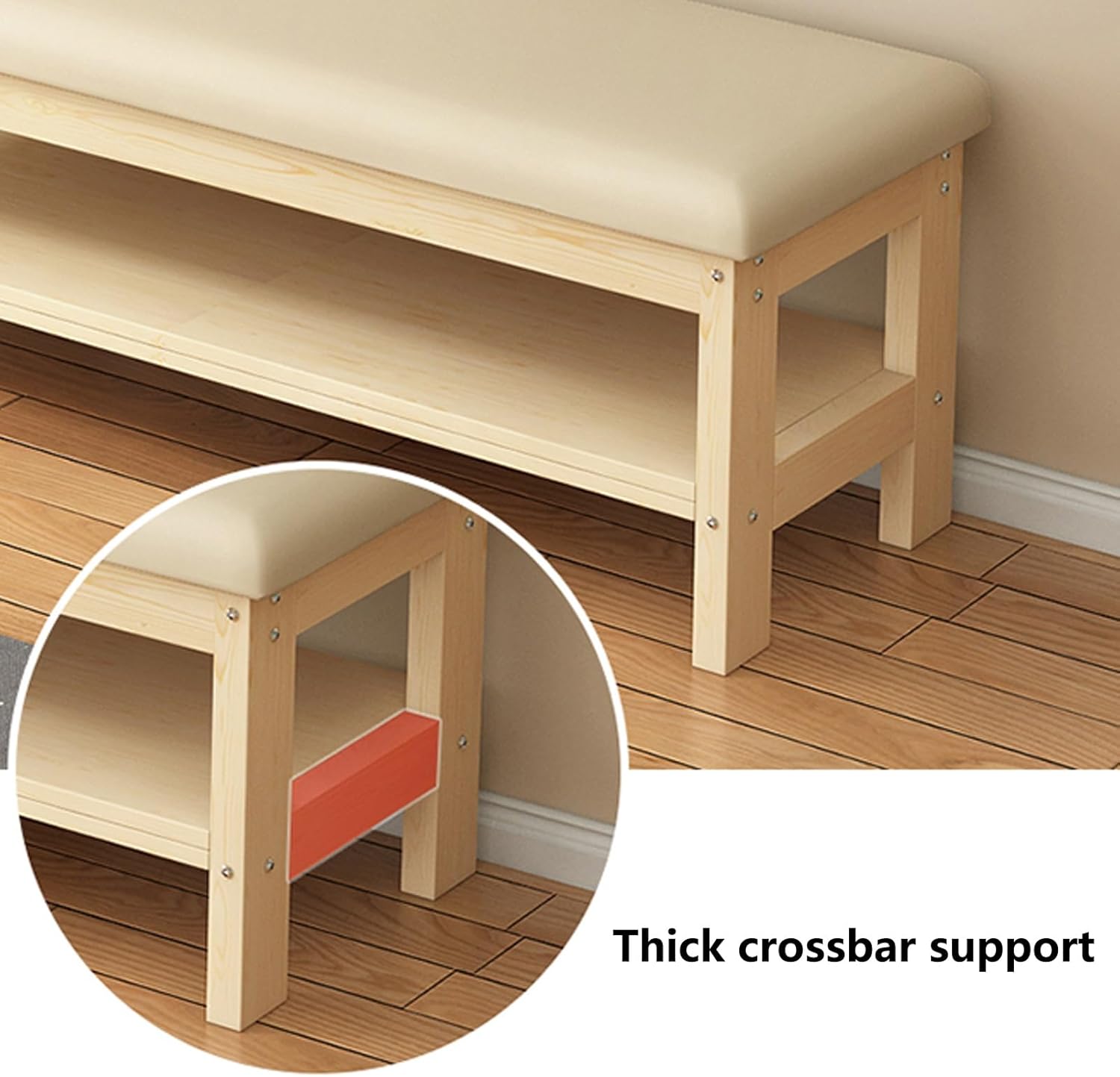 Shoe Storage Bench, Solid Wood Shoe Bench with Leather Seat, Upholstered Entryway Bench, End of Bed Bench with Shelf, for Entryway, Hallway, Mudroom, Closet, Apartment(Beige,16x12x18/40x30x45c