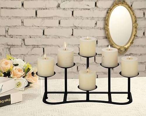 Miniatura 7 de Portavelas de candelabro de 6 chimeneas para velas sin llama o de cera  Soporte de exhibición de velas de rama negra mate para centros de mesa,