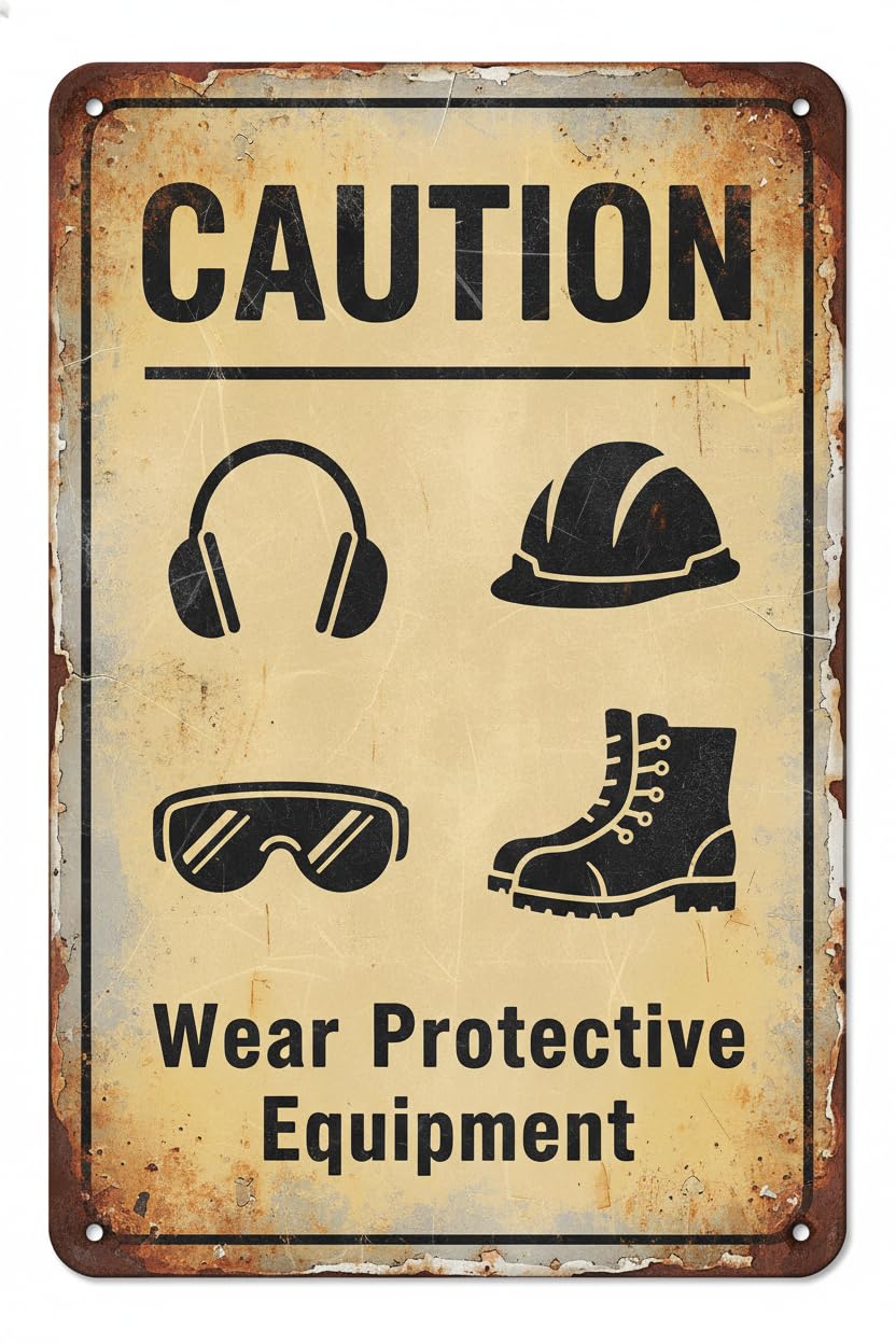 Caution Wear Protective Equipment Business Warning Metal Sign 12"x8" Vintage Signs Aluminum Plates Printed