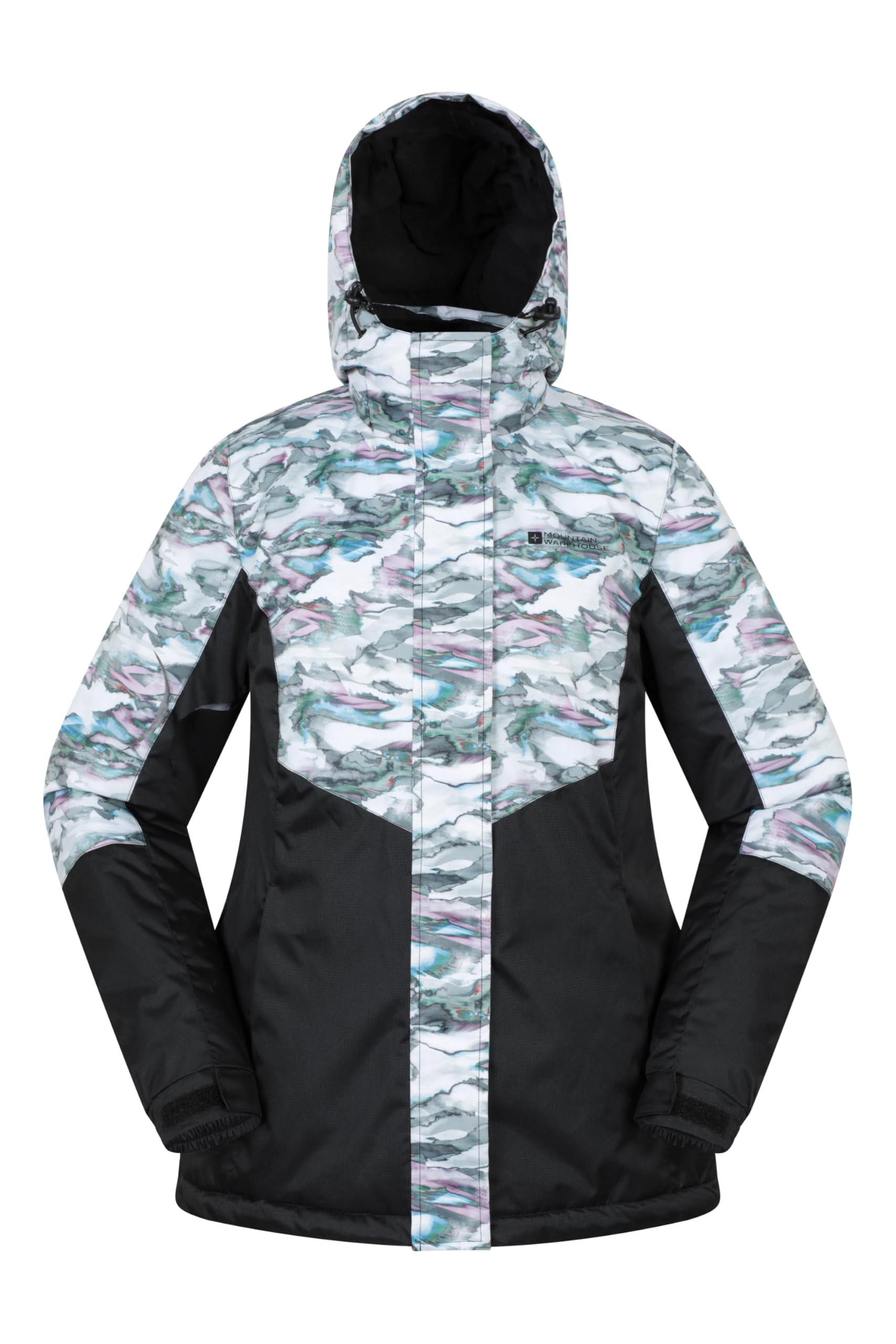 Mountain Warehouse Dawn Veste de ski pour femme – Imperméable à la neige – Veste chaude doublée en polaire, poignets réglables, ourlet et capuche – Vêtement de ski idéal en hiver, gris, taille 38