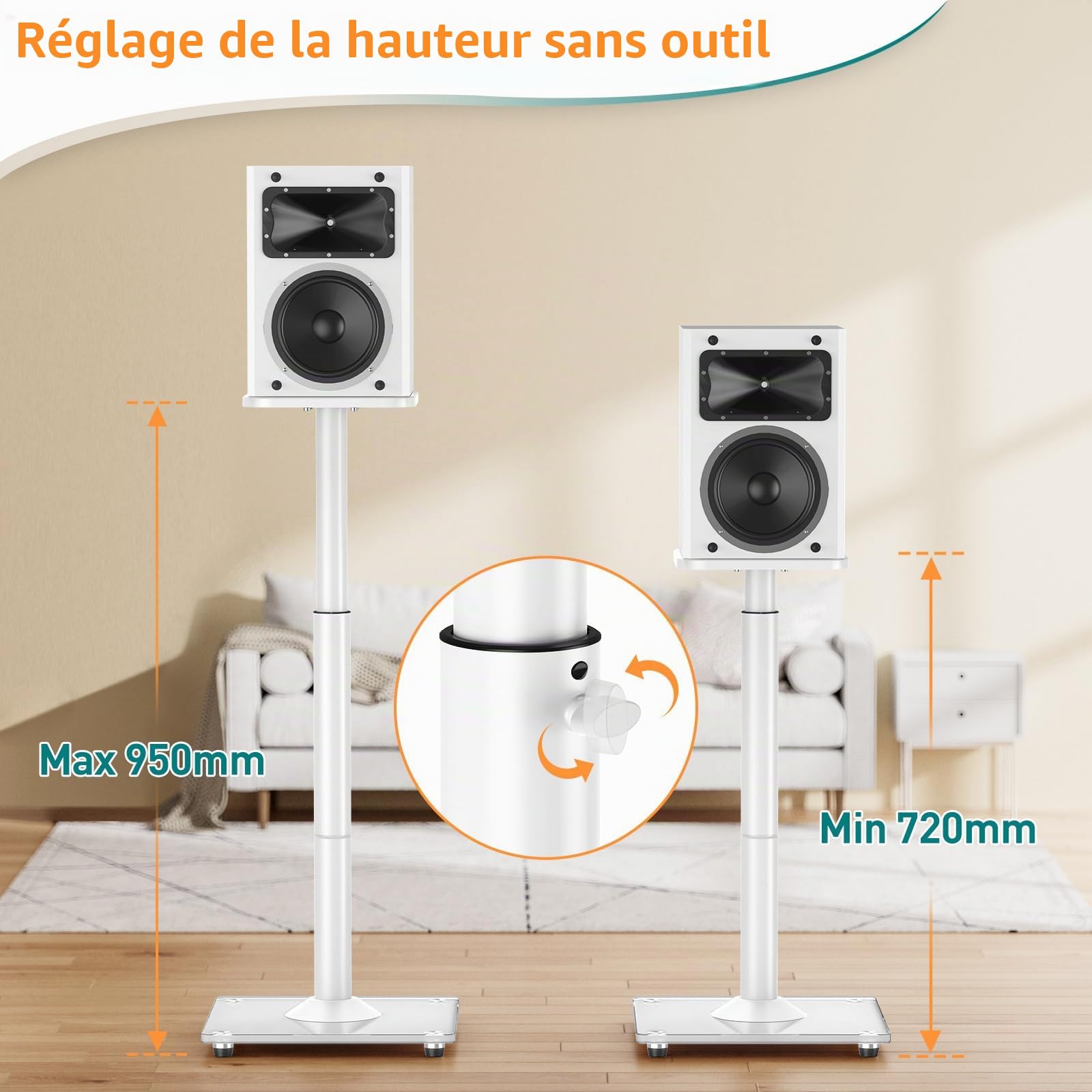 ELIVED Support de haut-parleur universel réglable en hauteur jusqu'à 95 cm