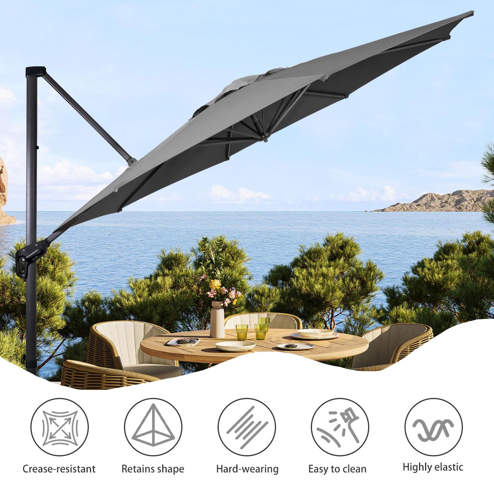 Housse de rechange pour parasol déporté 3.0m 3.5m Toile De Remplacement Parasol De Terrasse 8 Baleines Rond Imperméable