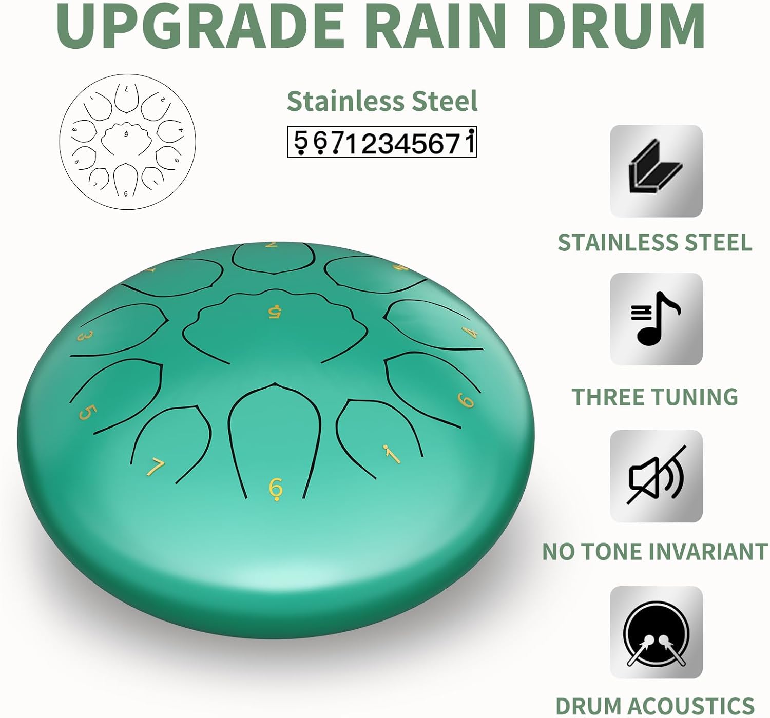 8 Inch Steel Tongue Drum 11 Notes A Major Handpan Drum Portable Rain Drum Outdoor Percussion Instrument with Mallets Finger Picks Carry Bag Music Book Beginner Yoga Meditation Gift