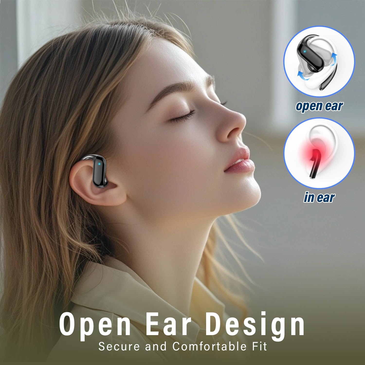 Cuffie Open-Ear, 42 Ore Auricolari Sportivi Bluetooth 5.4 con ENC Mic e Gancio Auricolare Air, IPX7 Cuffie Bluetooth con Display LED per Fitness/Corsa/Ciclismo, Controllo Touch, iOS Android