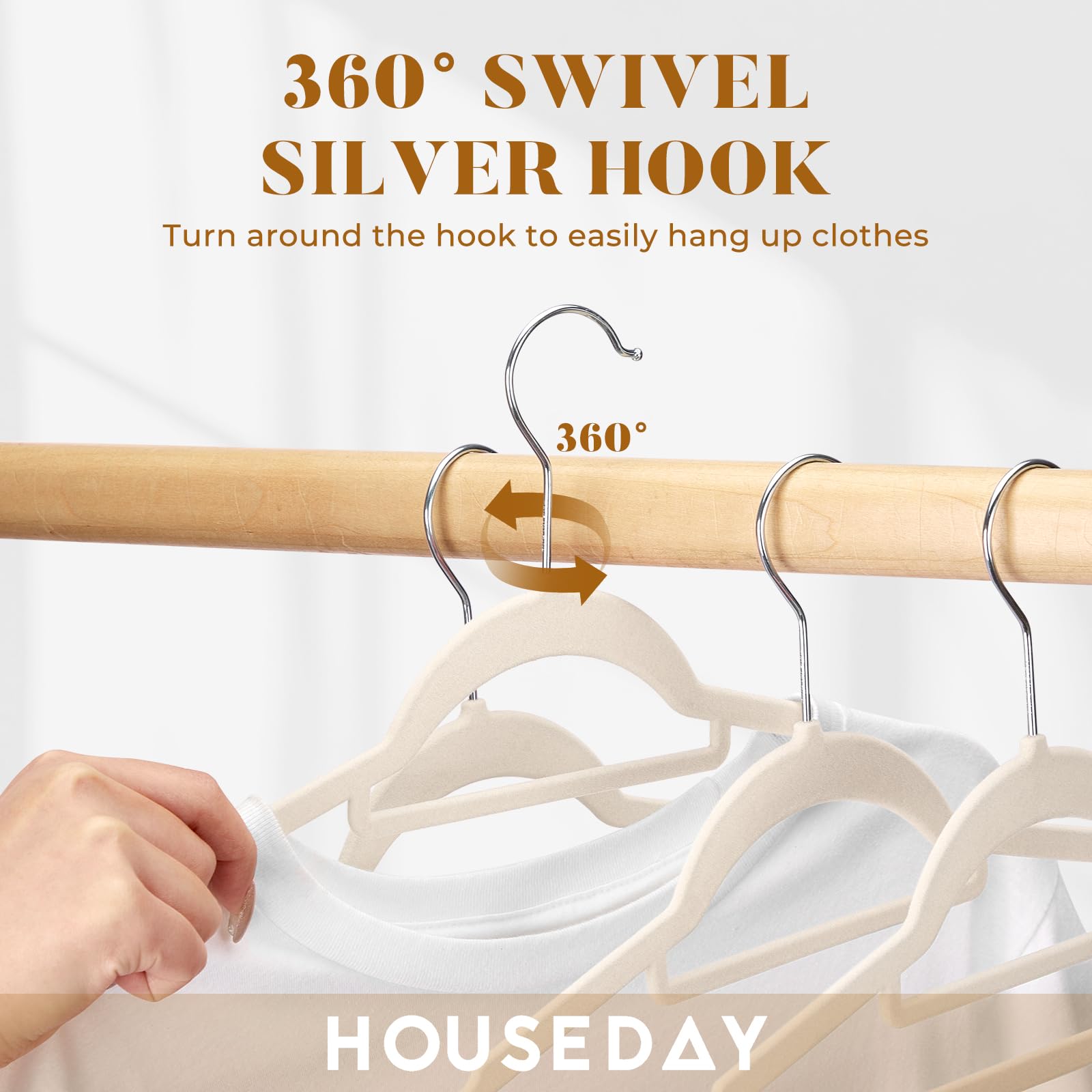 HOUSE DAY Perchas de terciopelo con barra de corbata, paquete de 20 perchas de ropa antideslizantes, ahorro de espacio, perchas de fieltro para pantalones, abrigos, trajes, camisas, bufandas, sin
