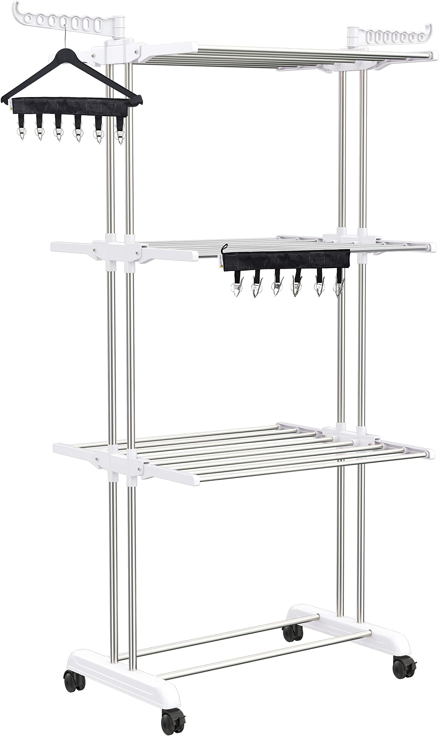Synergy - Heavy Duty Stainless Steel Double Pole Foldable Cloth Dryer Stands/Clothes Drying Stand with EZEE Cloth Clipper Combo (SY-CS21-COMBO)