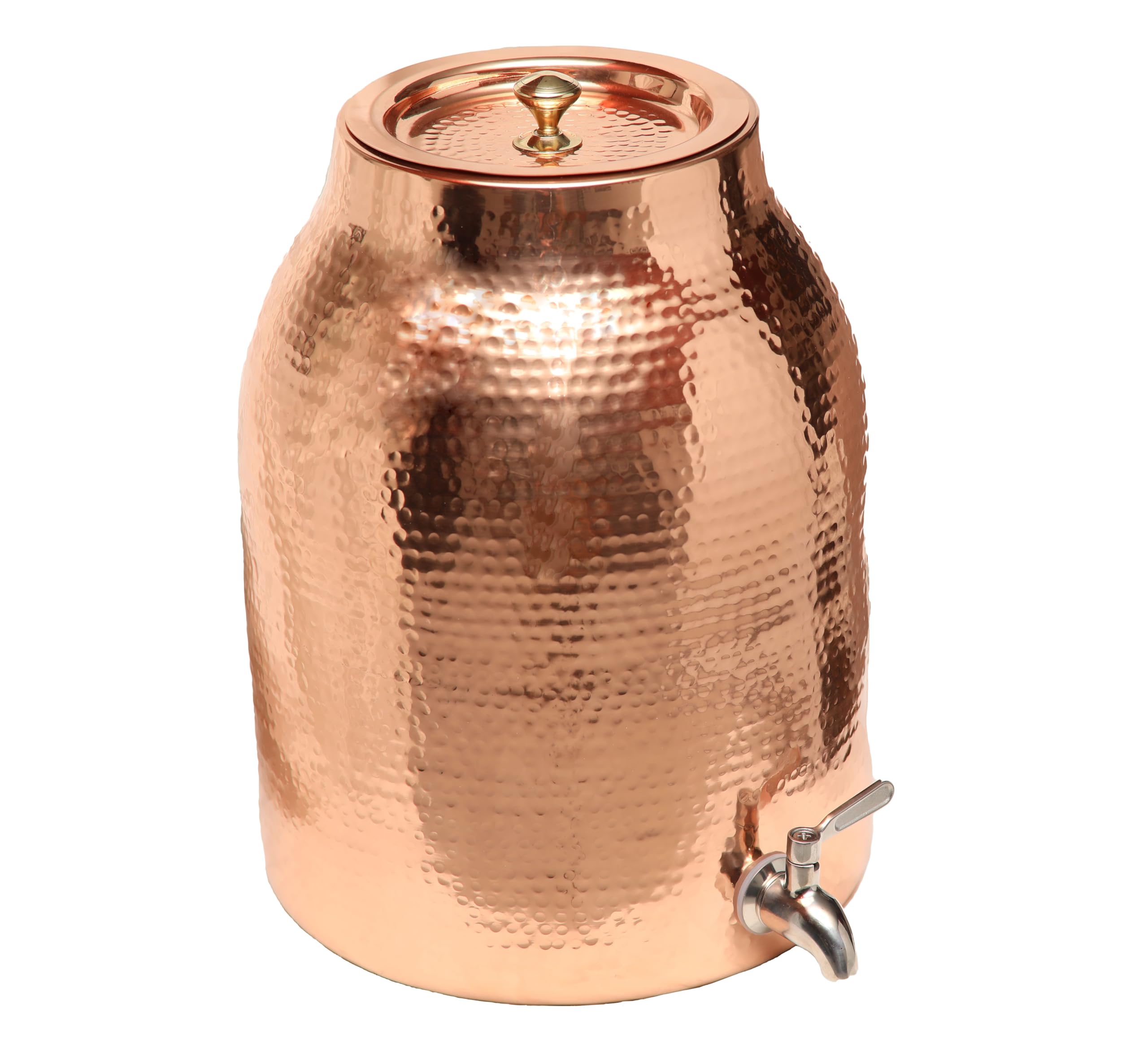 HandCrafted 100% Pure Copper Water Dispenser with Lid | 3.5 Gallon XL Capacity | Hand Hammered with Heavy Gauge RAW Copper Interior for Ayurvedic Health | Includes No-leak Stainless Steel Spigot