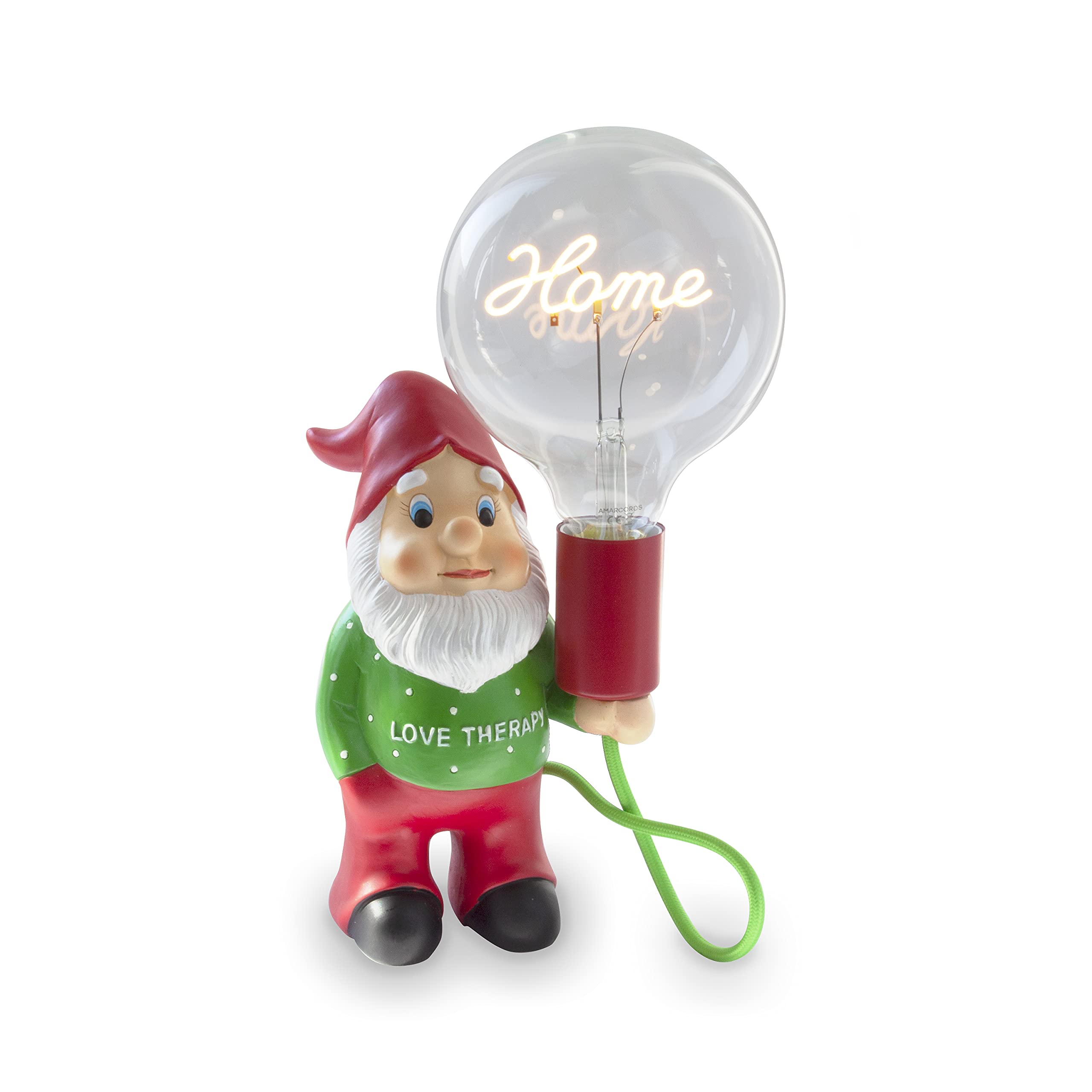 AMARCORDS - Lampada da tavolo nanetto Lovetherapy con lampadina scritta HOME e varialuce. Abat jour dimmerabile con cavo 1,5m e interrutore dimmer