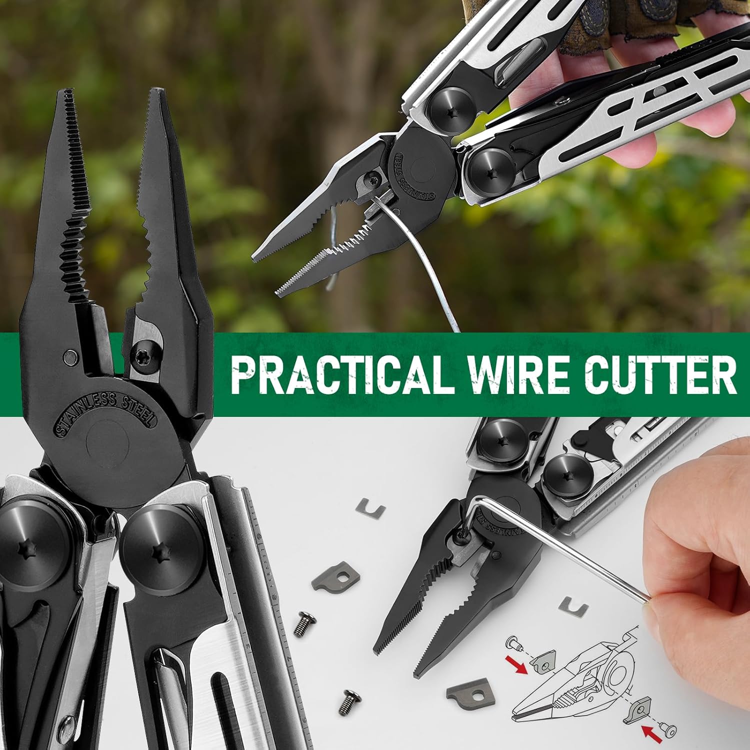 BIBURY Multitool Pliers Pro BI2045, Foldable Multitools with Replaceable Wire Cutters and Saw, Stainless Steel Multi Tool w/Upgraded Scissors and Screwdriver Set, Ideal for Camping, Hiking, Survival