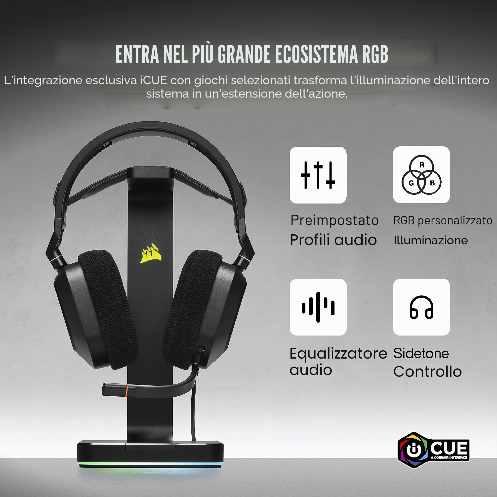 Corsair HS80 RGB USB Premium Gaming Headset con Dolby Audio 7.1 Surround Sound (microfono omnidirezionale di grado broadcast, cuscinetti auricolari in memory foam, suono ad alta fedeltà, costruzione
