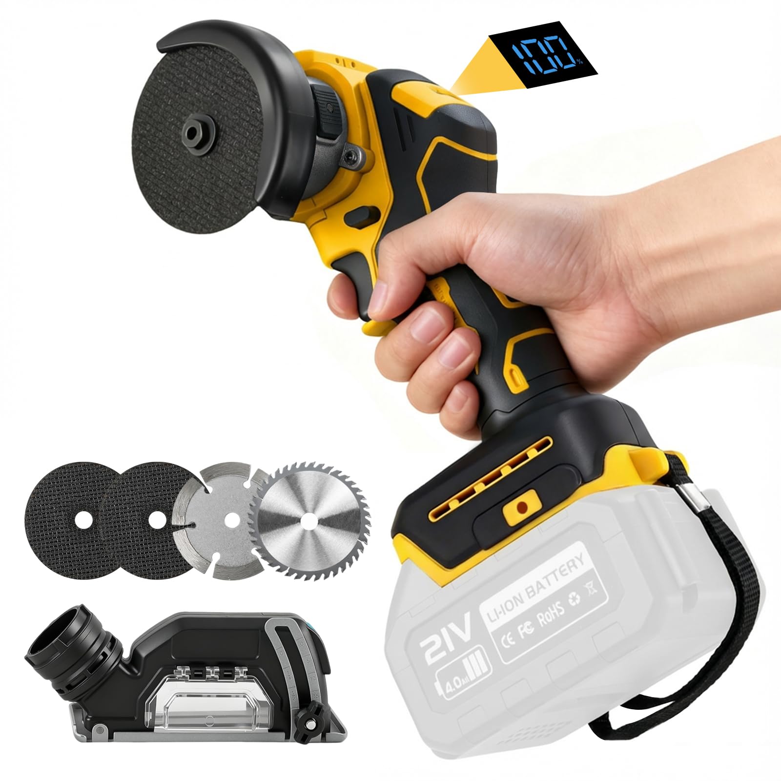 3" Battery Angle Grinder Compatible with Dewalt 20V Battery (No Battery), 16,800rpm, Brushless Mini Angle Grinder with Digital Display, 2 Grinding Discs, 2 Disc