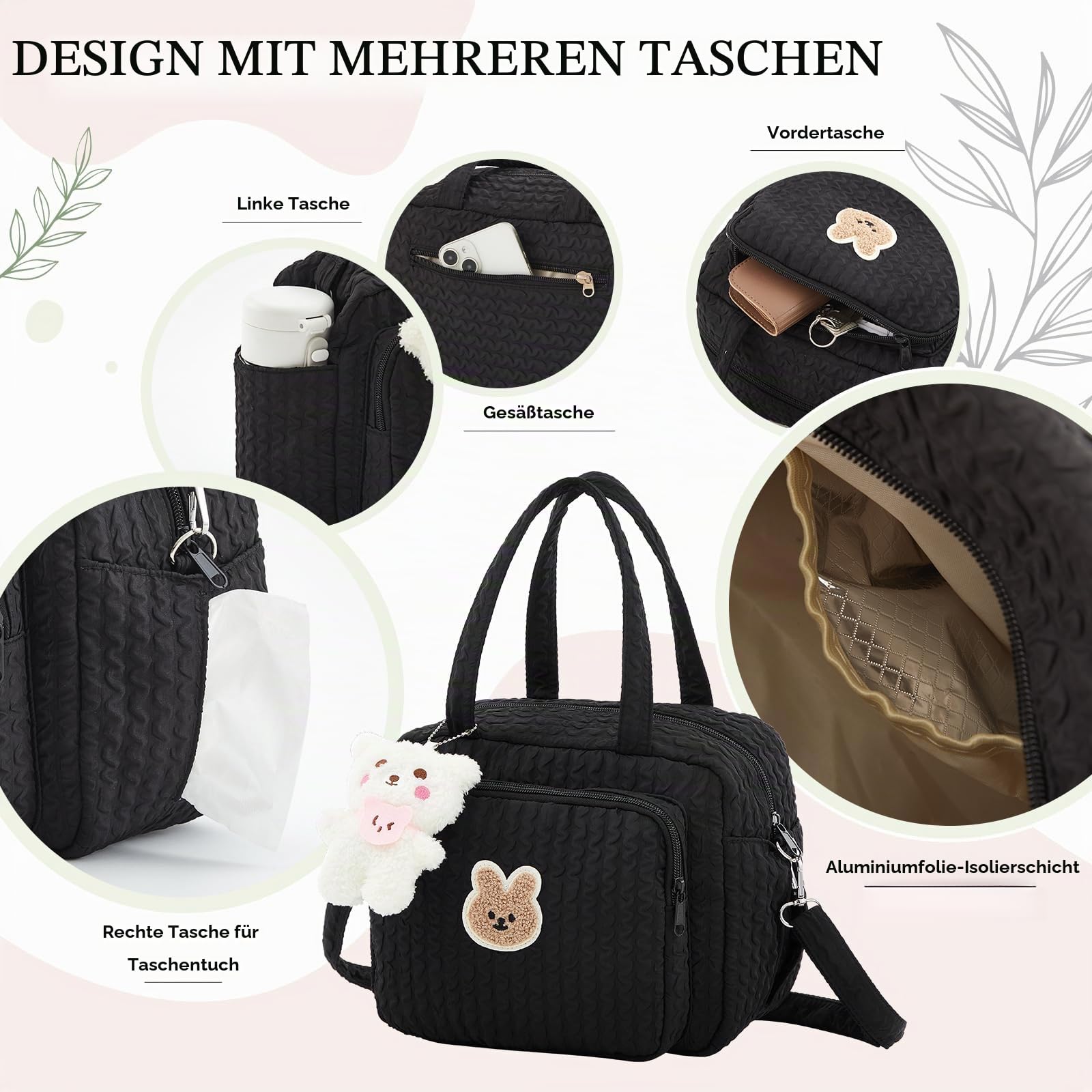 Kleine Wickeltasche, Multifunktionstasche mit Silikon-Schnullerhalter, Reise-Crossbody-Tasche (schwarz)