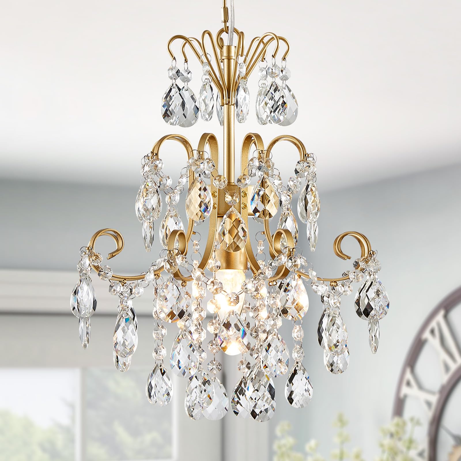 Kryształowy żyrandol 1 światło lampa sufitowa wisząca E14 złoty 39,9 cm x 35 cm