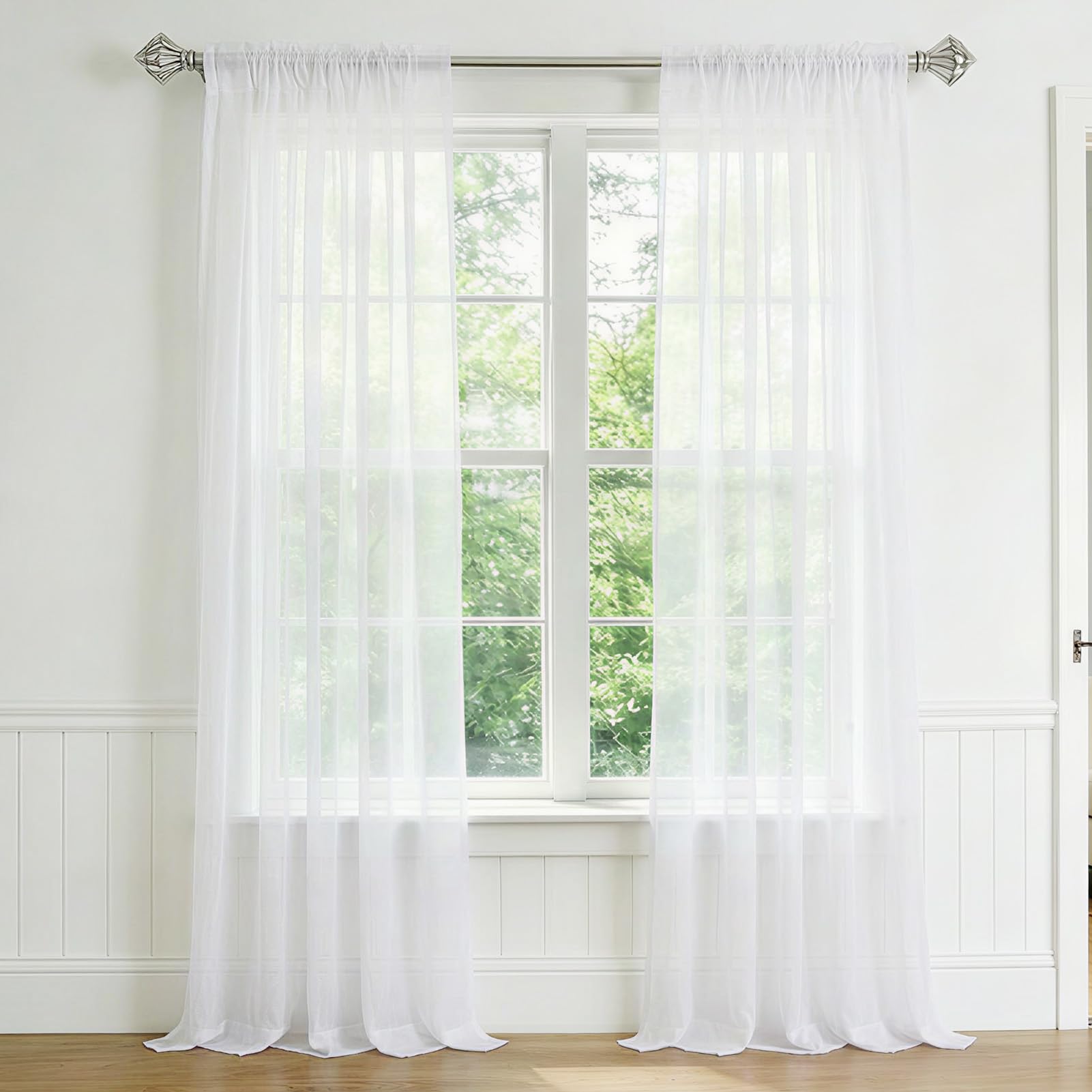 NAKIHOUSE Voile Curtain, 2 Panels Net Curtains for Windows 108 Drop, Elegant Slot Top, Light Filtering White Voile Curtains for Living Room Bedroom, Breathable & Graceful Window Drapes — image 1