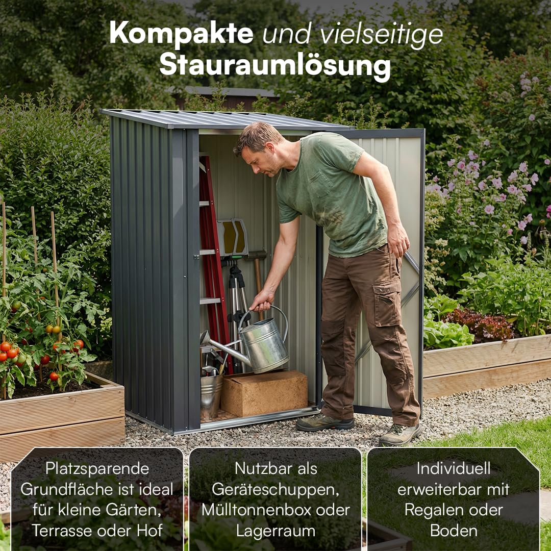 STEELSØN Timir Gerätehaus Metall – Geräteschuppen mit Pultdach – Gartenhaus 160x103x100cm (HxTxB) – Gartenschuppen Anthrazit – Gartenhütte Zinkstahlrahmen – Gerätehütte rostfrei – Schuppen Garten