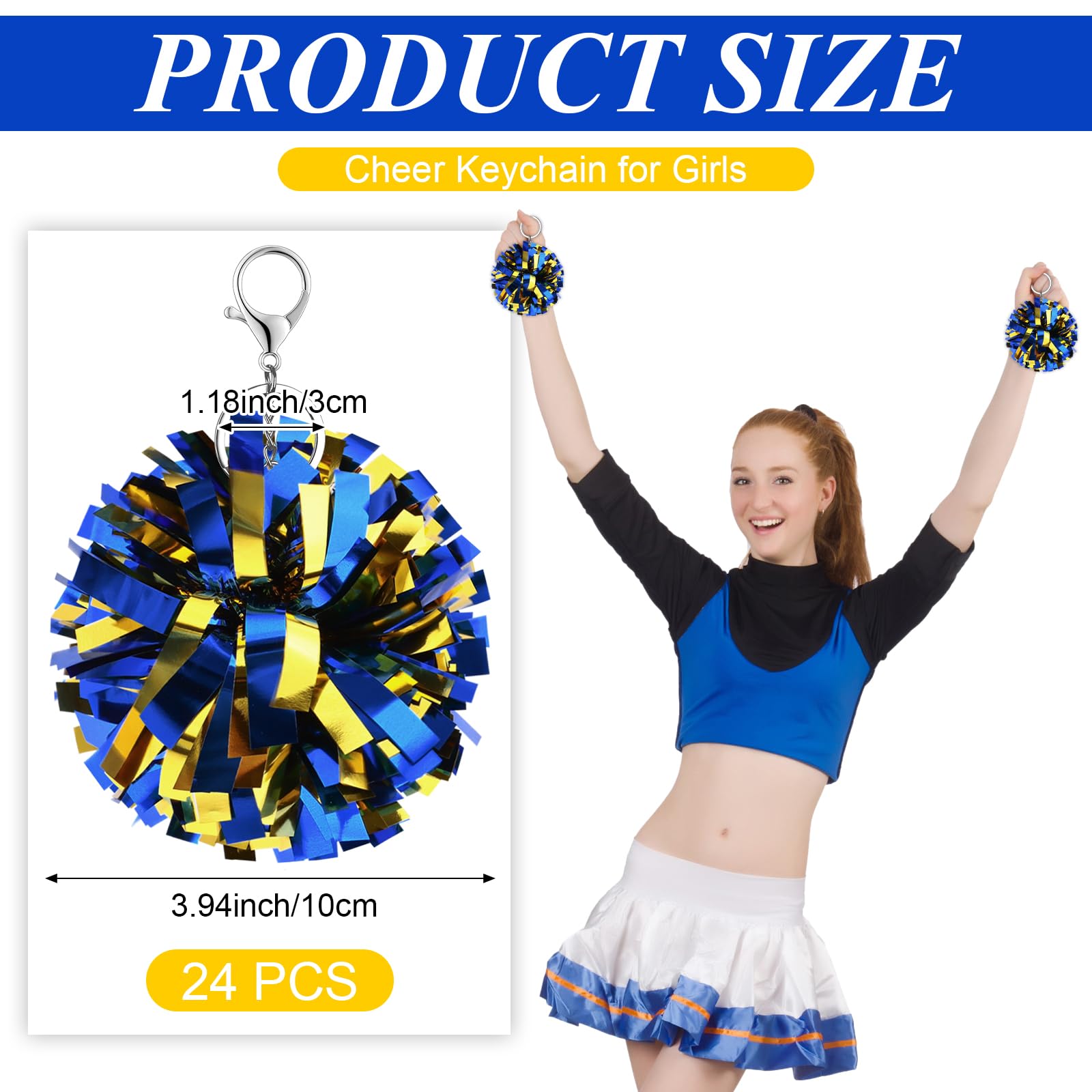 Cheer Pom Pom Schlüsselanhänger, Cheerleader-Geschenk, Kunststoff, Geschenk, 24 Stück