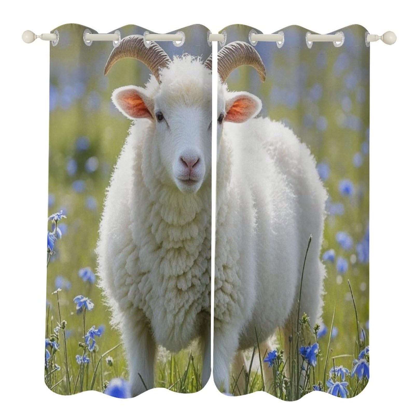 Rideaux occultants thermiques salon salle de bain motif mouton 132x213