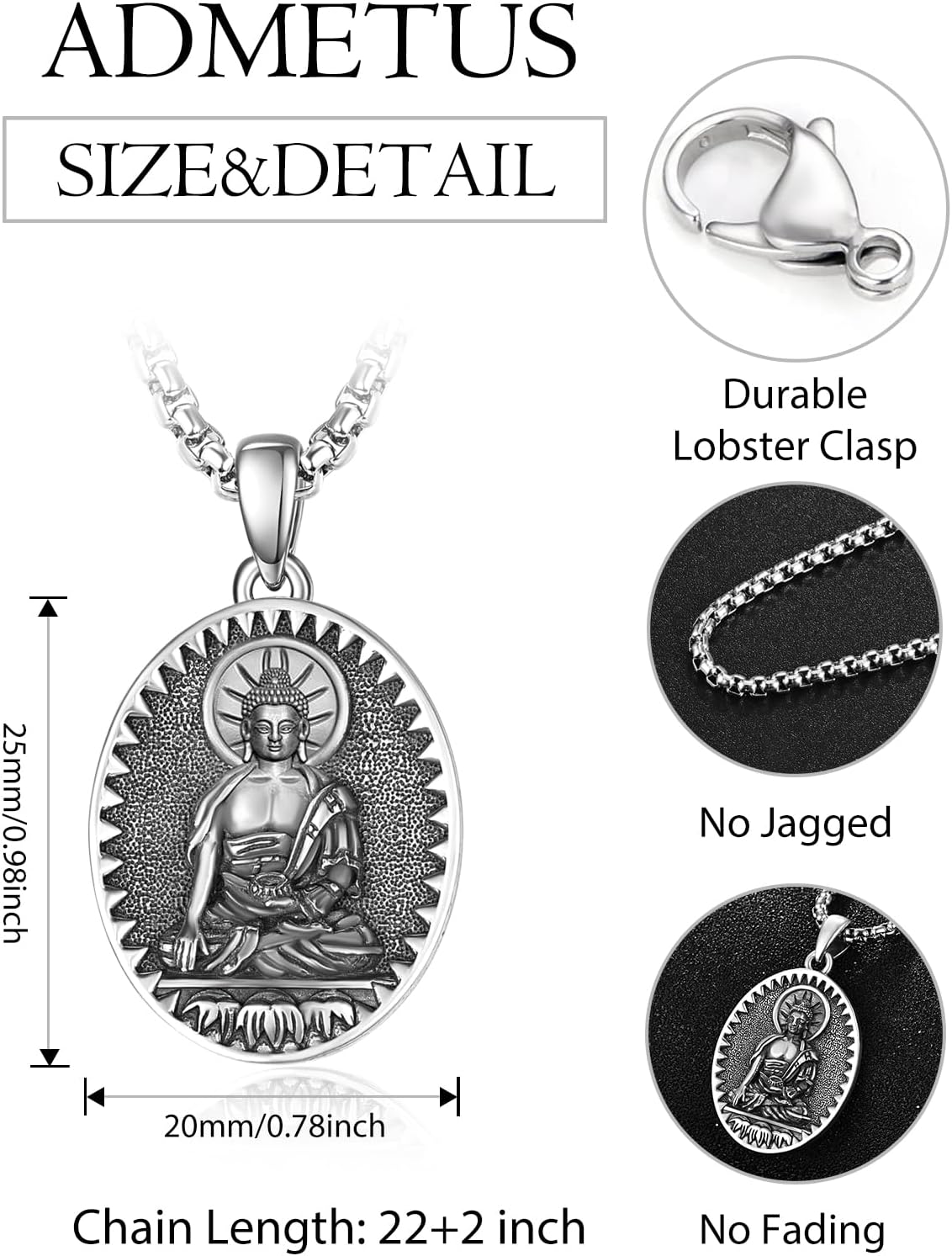 Amitabha Necklace Sterling Silver Bodhisattva Buddha Necklace for Men Talisman Amulet Protection Pendant Chinese Constellation Zodiac Necklace Jewelry - Image 2