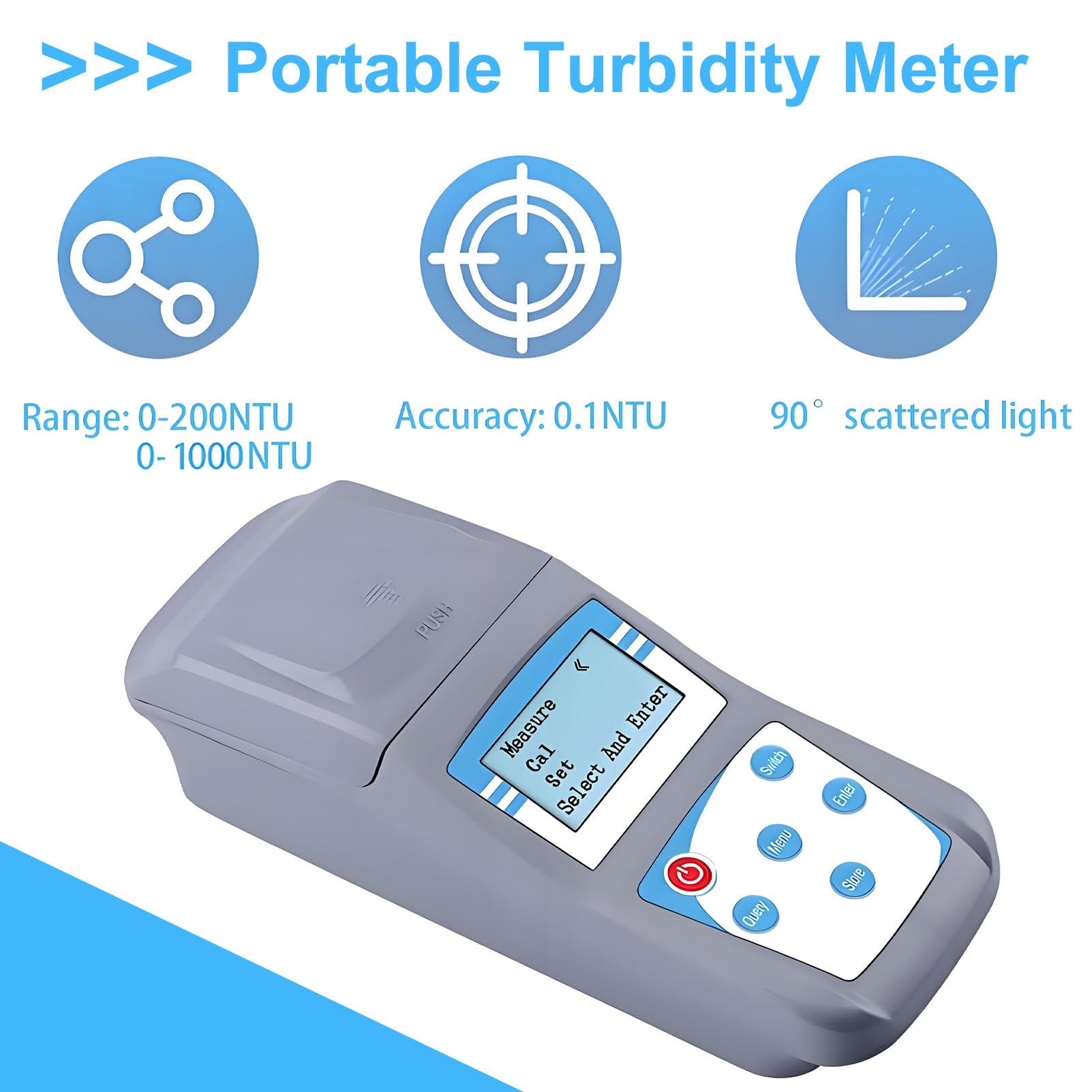 Turbidímetro portátil, turbidímetro Digital, medidor de turbidez portátil, comprobador de Calidad del Agua, turbidímetro para Plantas de Tratamiento de Agua, precisión 0.1 0-200NTU