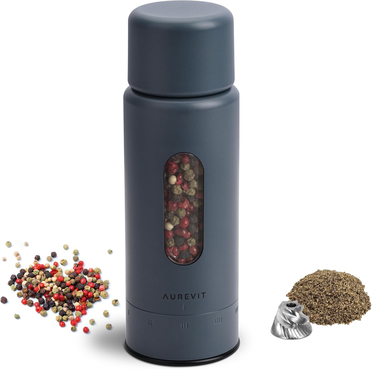 Manual Pepper Grinder, Single Pepper Mill with 420 Stainless Steel Core, External Adjustable Coarseness, Refillable, Durable Design (Blue-Grey)