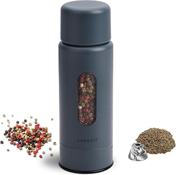 Manual Pepper Grinder, Single Pepper Mill with 420 Stainless Steel Core, External Adjustable Coarseness, Refillable, Durable Design Blue-Grey