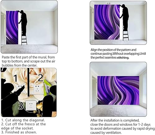 Miniatura 4 de Papel tapiz para Baño, papel de contacto con patrón morado, decoración étnica del hogar, fácil de quitar (W) 40 pulgadas X (H) 31.5 pulgadas