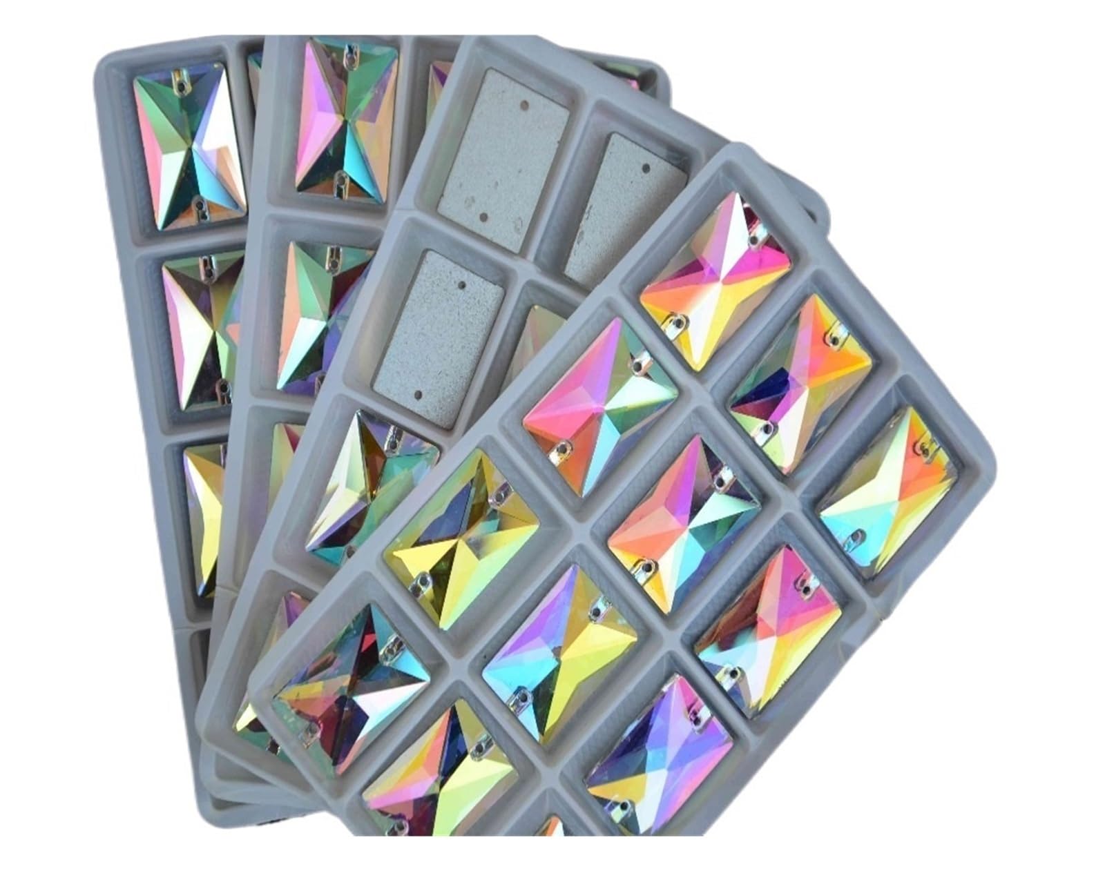 LIUCH Szkło kryształowe kształt prostokąta przyszyć kamień krystalicznie czyste AB 2 otwory 8 * 10mm,10 * 14mm,13 * 18mm,18 * 25mm ośmiokątne koraliki do biżuterii(13x18mm 140pcs)