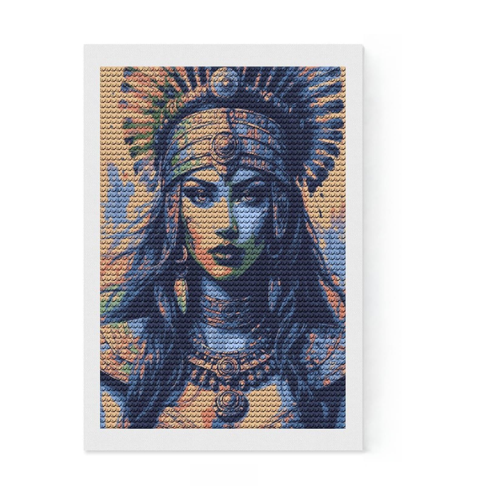 Junmoney Native American Woman Portrait DIY Diamond Art Canvas Kit 8"x12", Neat Printed Canvas, Mindful Craft Activity, Office Decor, Gift Idea