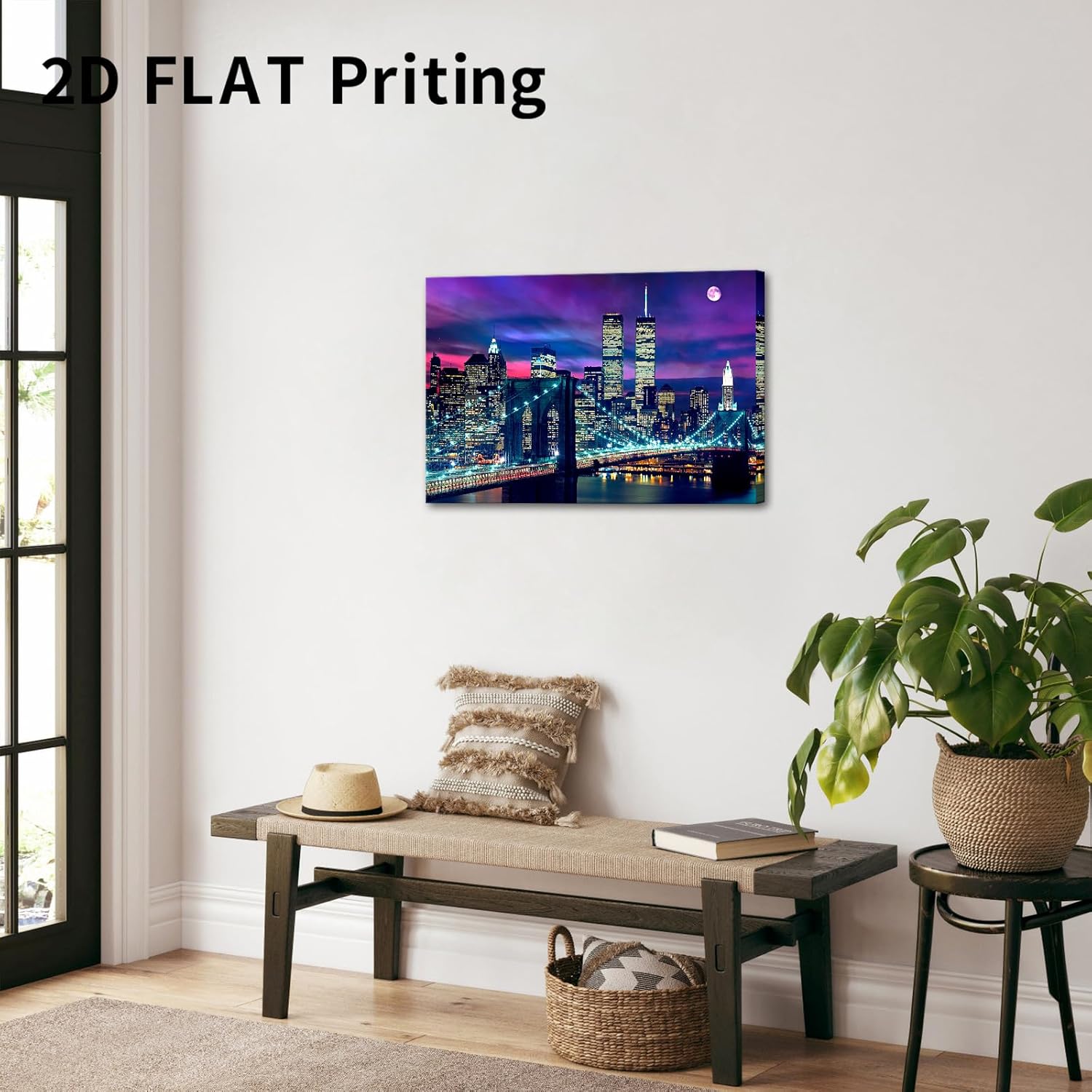 ChaudArt Night New York City Scene Picture Print on Canvas Framed Gallery Wrapped Modern Home and Office Decoration