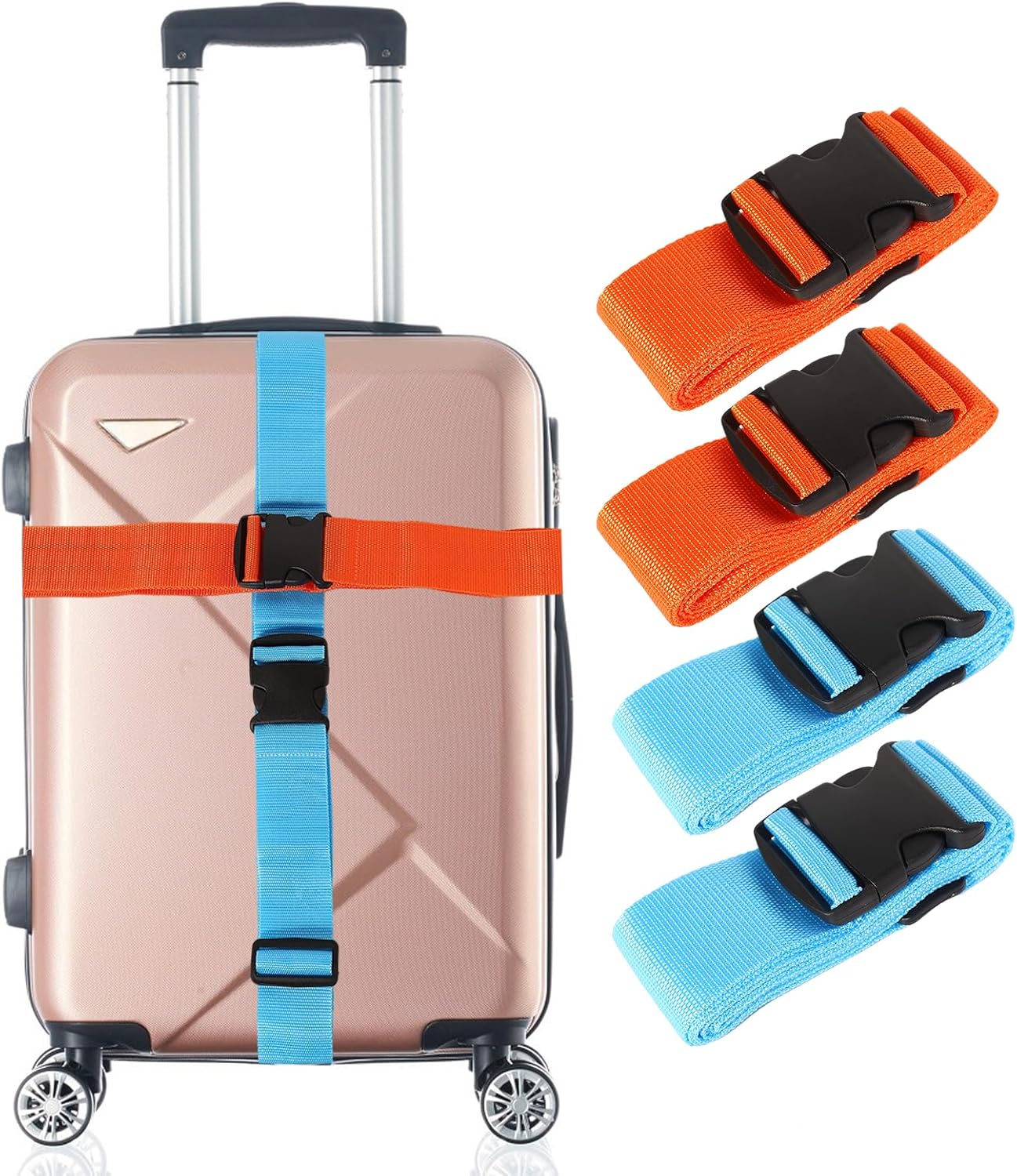 4 Pack Luggage Straps for Suitcases, Adjustable Suitcase Straps with Buckle, Travel Luggage Belt Accessories for Suitcase Baggage, Orange+Blue