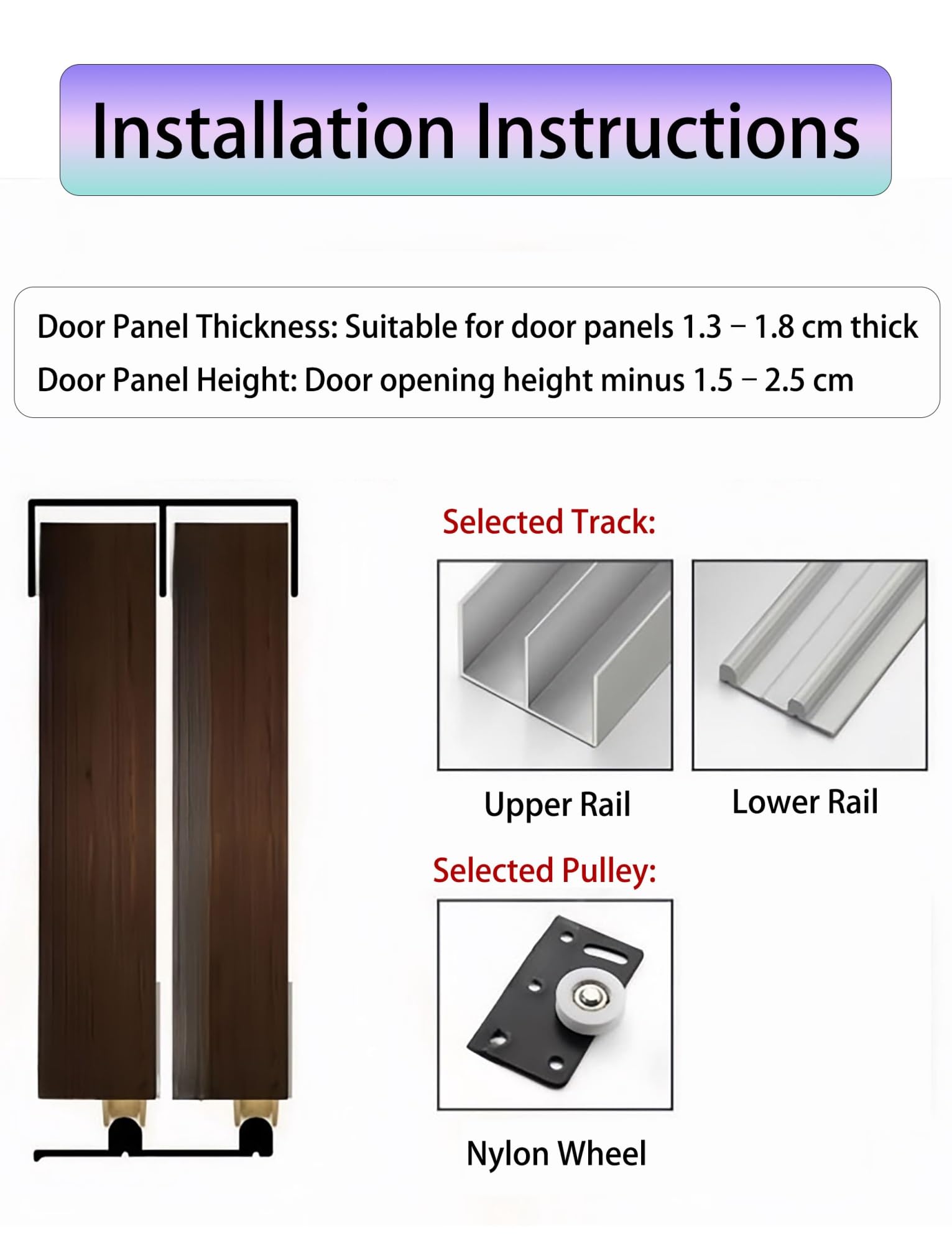 Heavy Du - Juego de rieles de aluminio para puerta corrediza de 1518 mm, 110 cm y suave
