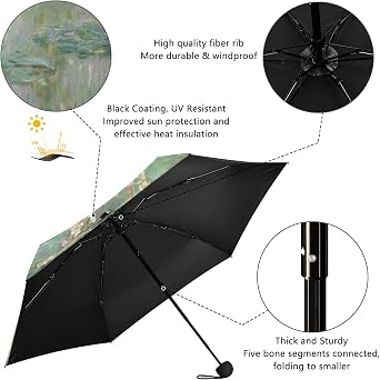 Travel Mini Umbrella Monet Water Lilies Tree Lightweight Compact Umbrella with Case